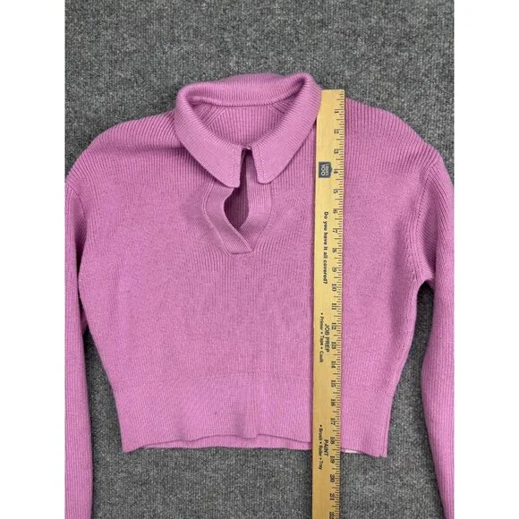 Lululemon Collared Merino Wool Sweater Womens Small Pink Ribbed Knit Cropped - Picture 2 of 7